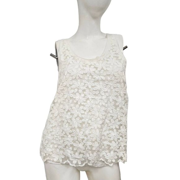 J. CREW Off White Top Small Floral Overlay Sleeveless Blouse size Small - Picture 1 of 10